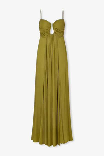 Soft and Elegant Metal Hollow Design Back Smocked A-line Slip Maxi Dress