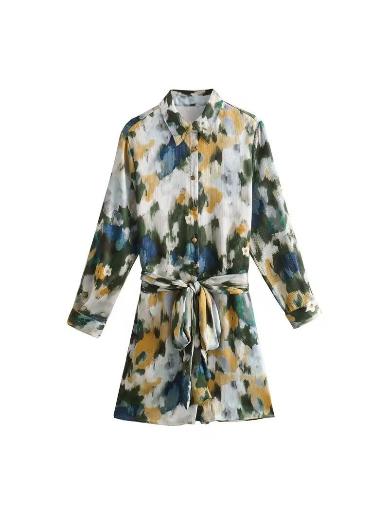Tie Dye Belt Print Multicolor Dress