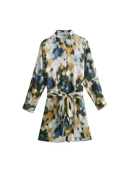 Tie Dye Belt Print Multicolor Dress