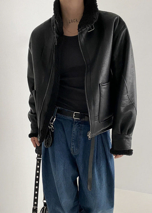 Luxe Faux Leather Aviator Jacket