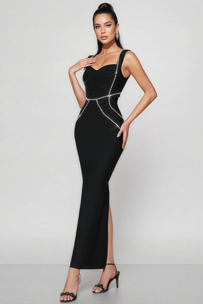 Sarynd Black Rhinestone Maxi Dress