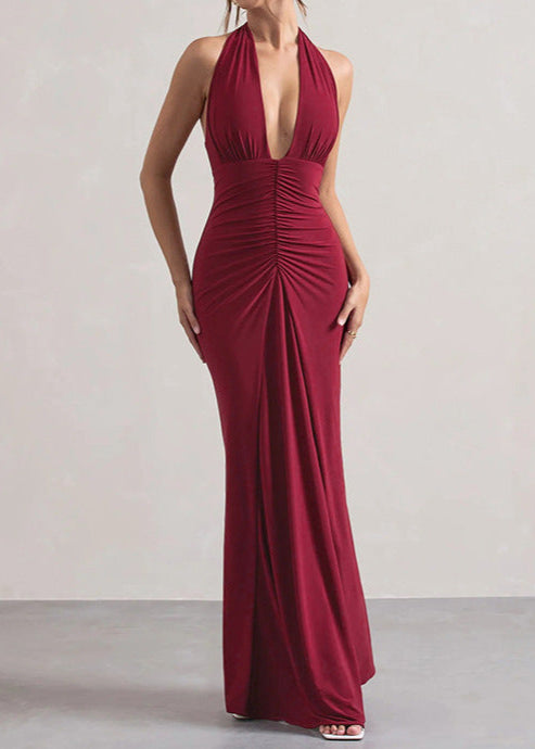 Amara Luxe - Halter Ruched Maxi Dress