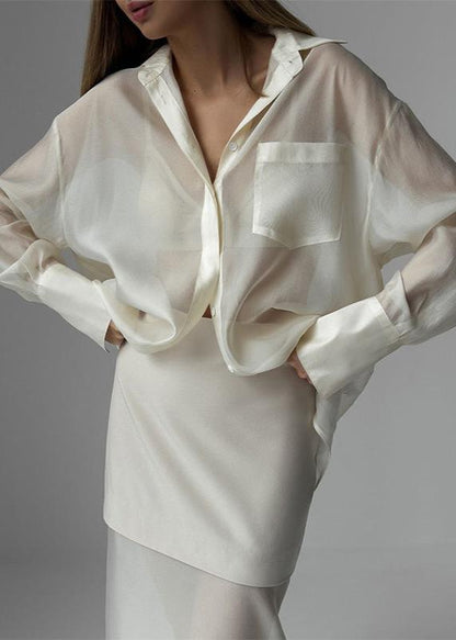 Elise Mesh Shirt and High-Waist Skirt Set