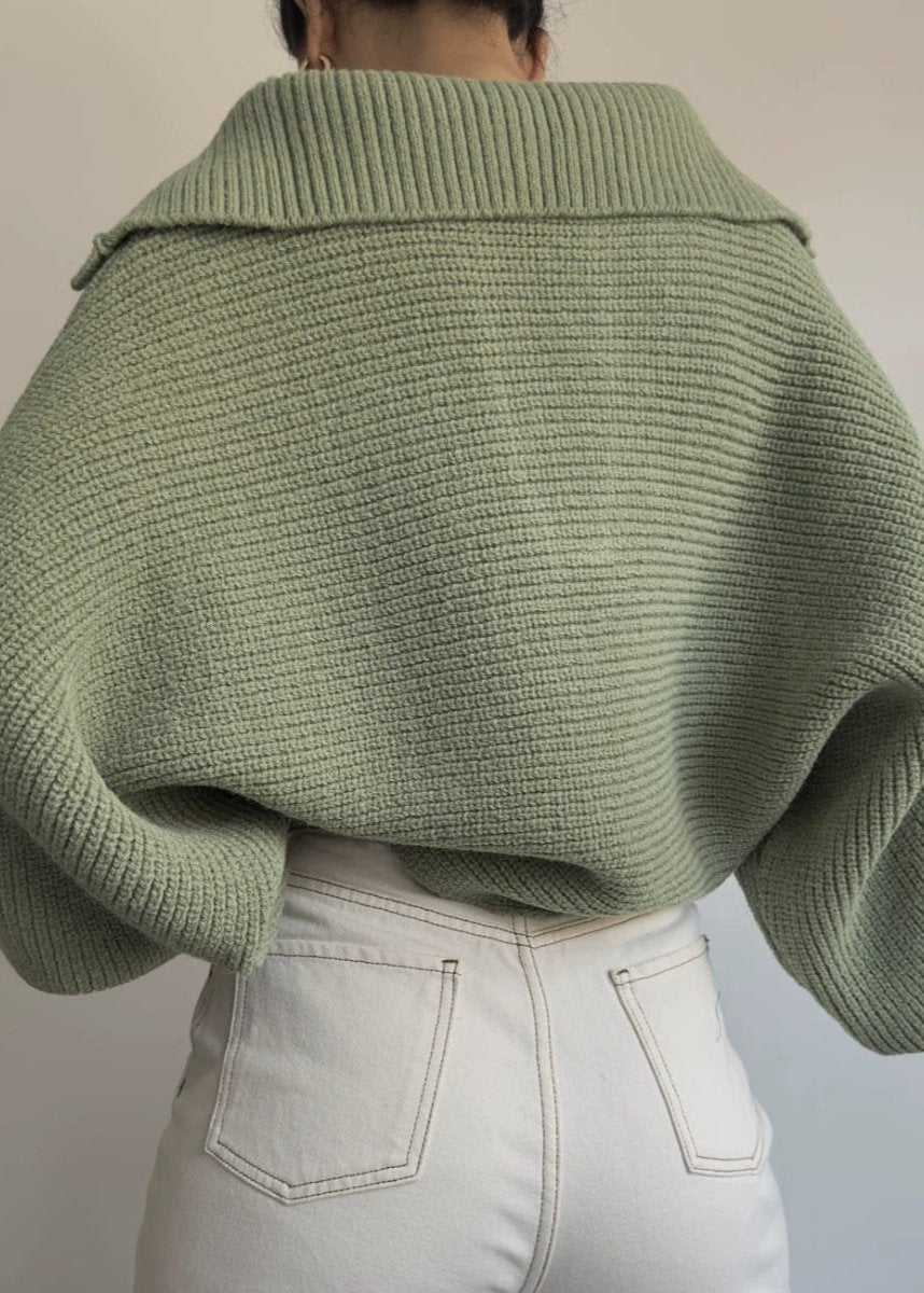 Minimalist Ribbed Collared Knit Sweater