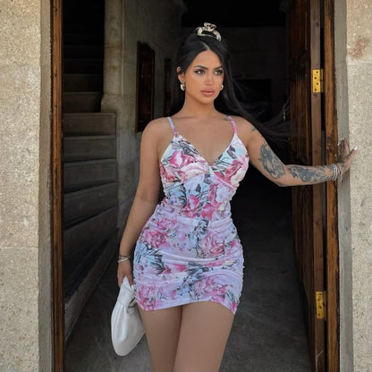 Printed Sling Slim Fit Sheath Dress