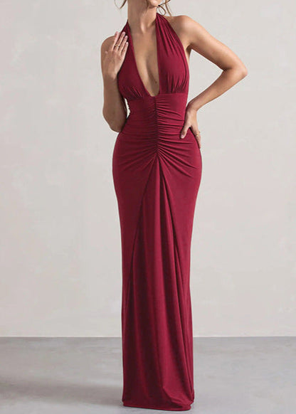 Amara Luxe - Halter Ruched Maxi Dress