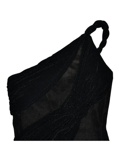 One Shoulder Shimmer Mesh Backless Dress