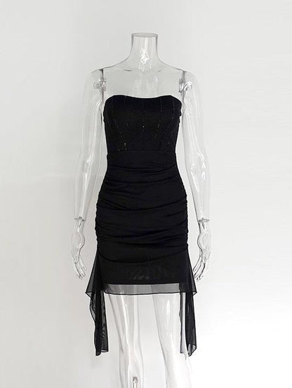 Sweet Rhinestone Mesh Tube Top Dress