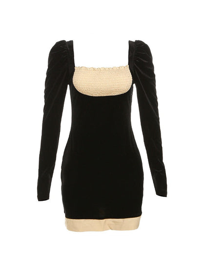 Full Sleeves Square Collar Low Cut Slim Fit Dress