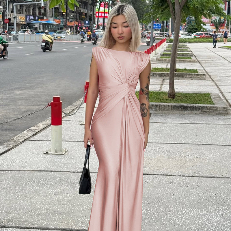 Slim Pleated Solid Color Sleeveless