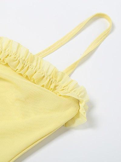 Asmi Spaghetti Strap Ruched Ruffle Dress