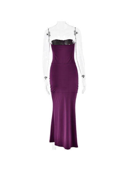 Sheath Tube Top Pleated Evening Dress