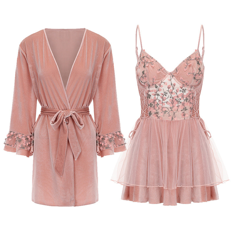 New Plus Size Sleepwear Set with Underwire Elegant Homewea