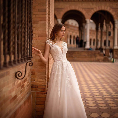 Halter Backless Sheer Tulle Wedding Dress