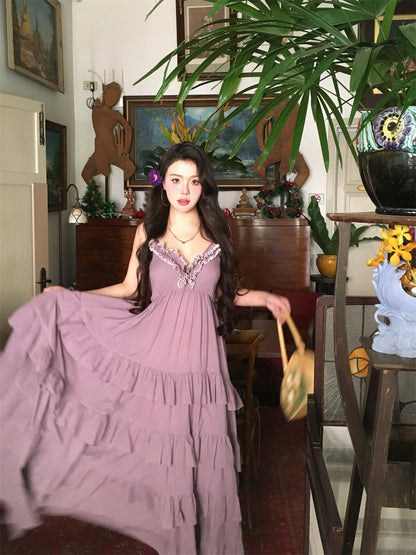 Purple Cotton Tiered Dress Dreamy Vintage-Inspired Summer Look