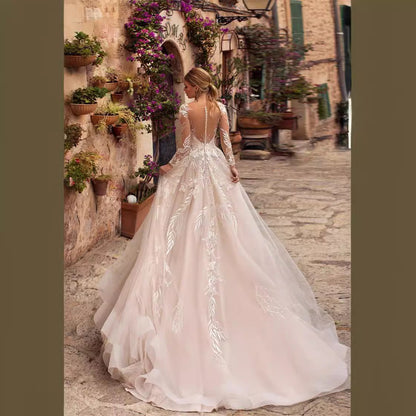 Long Sleeve Lace Applique Wedding Dress