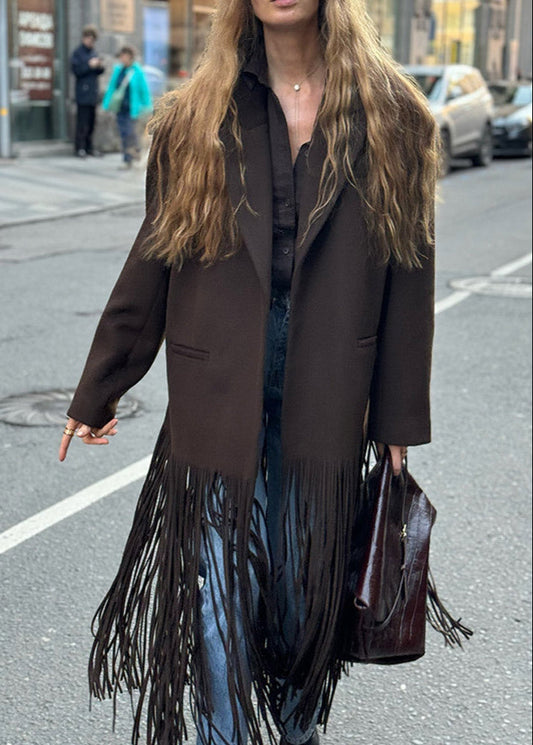 Fringe-Detail Wool Coat