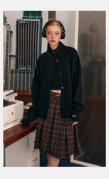 Ribbed Knit Texture Button-Up Cardigan