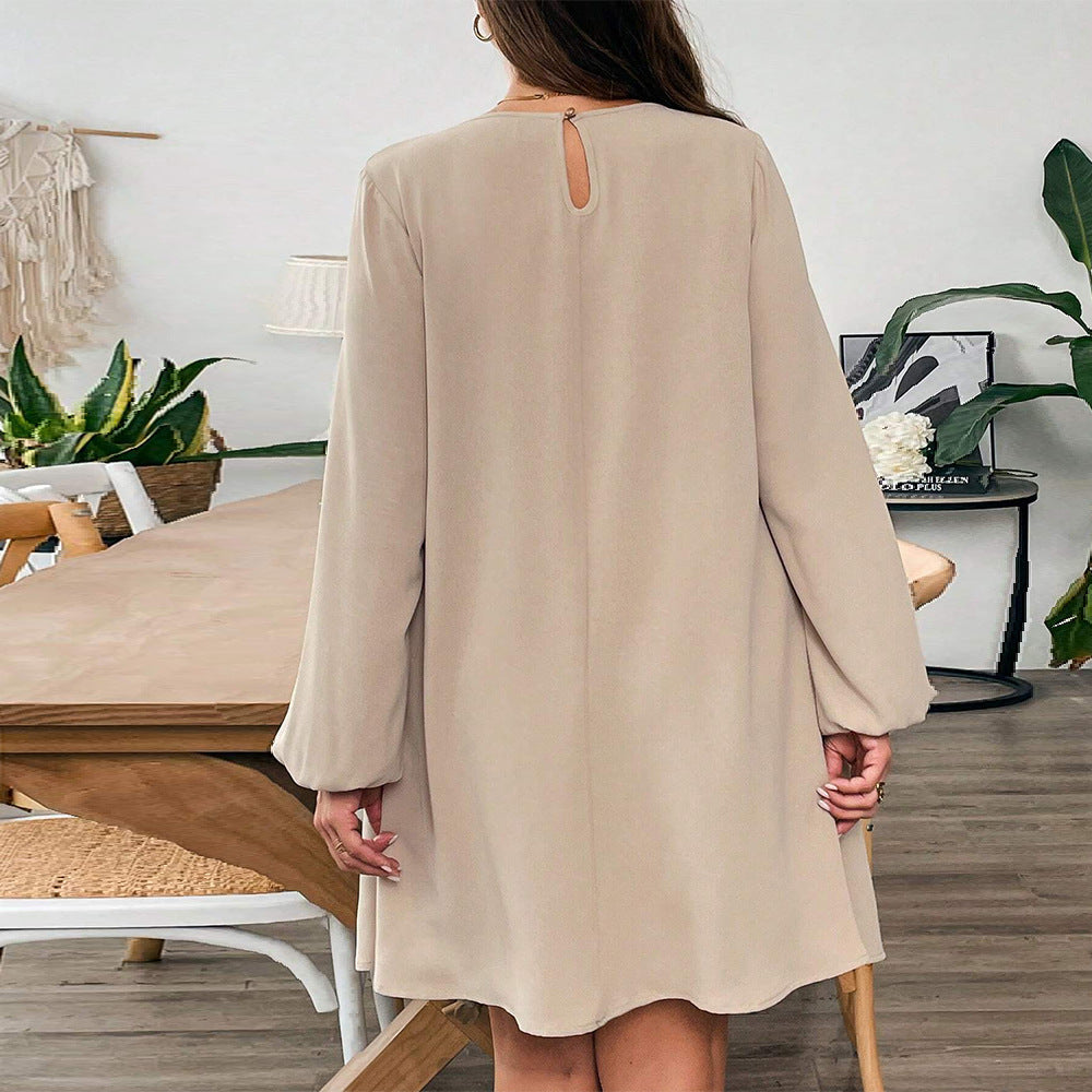 Plus Size Simple Comfortable Dress  Loose Slimming One Step Midi Dress