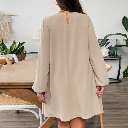 Plus Size Simple Comfortable Dress  Loose Slimming One Step Midi Dress