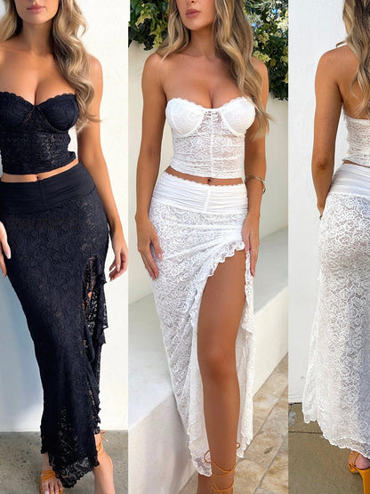 Irregular Asymmetric Slit Sheath Tube Top Coord Set