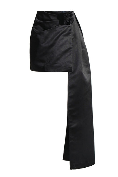 Sielia Sculpted Flower Tailing Mini Satin Skirt