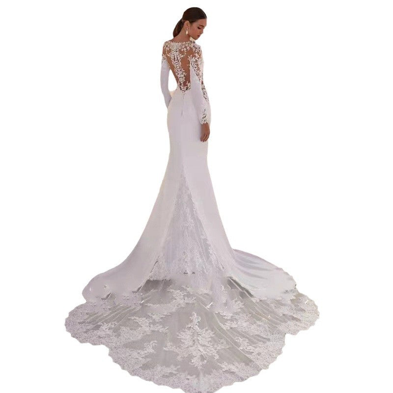 Long Sleeve Embroidered Beach Wedding Dress