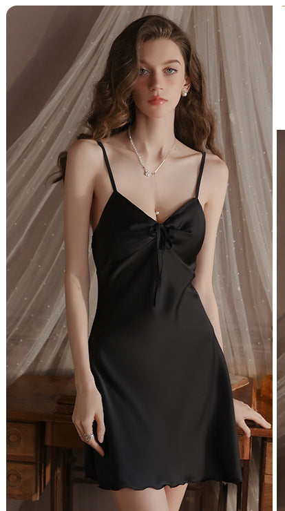 Silky Satin Sleepwear Set with Padded Bra Elegant Nightdress