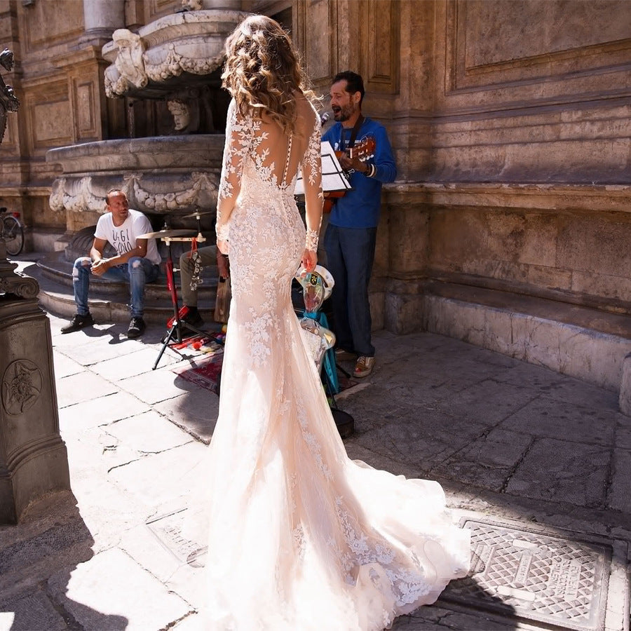 Long Sleeve Lace Embroidery Wedding Dress
