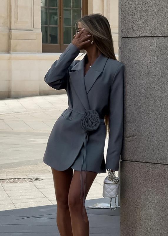 Slate Bloom Belted Blazer