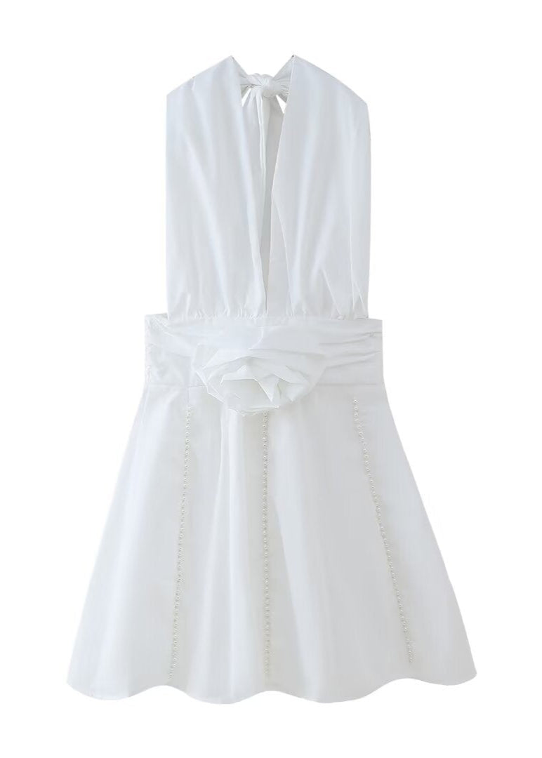Rosalie - Halter Neck Mini Dress with Pearl Details