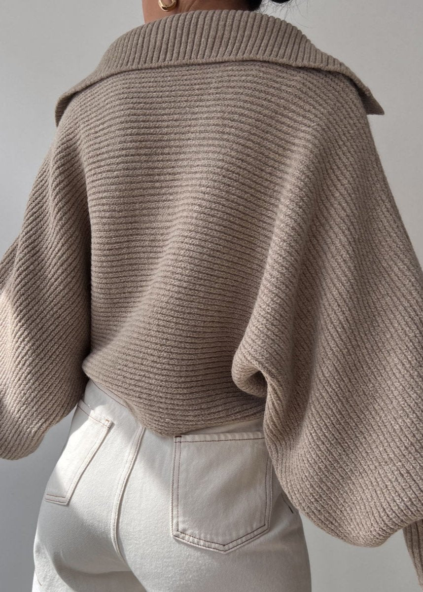 Oversized Ribbed Knit Collared Sweater