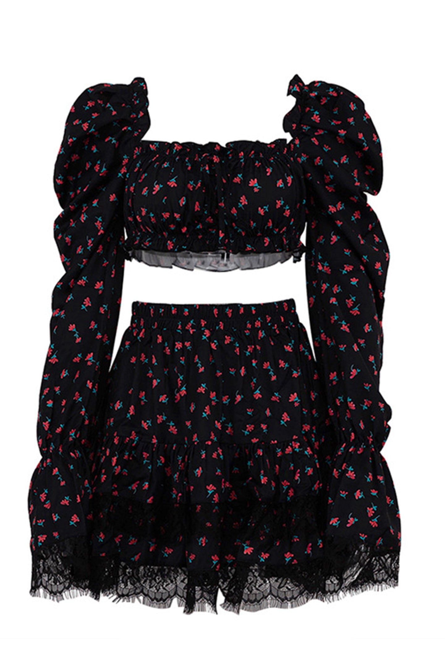 Ella Floral Print Puff Sleeve Mini Skirt Set