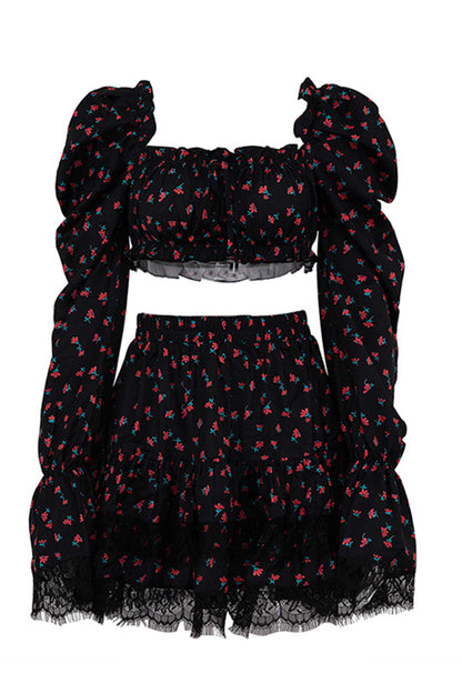 Ella Floral Print Puff Sleeve Mini Skirt Set