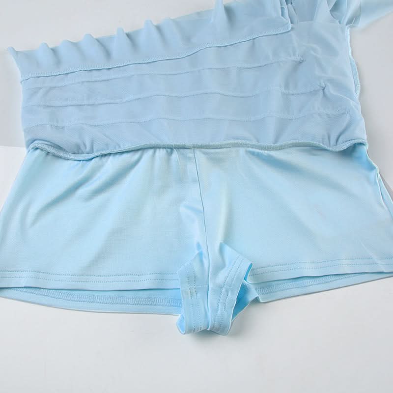 Mesh ruffle irregular mini skirt