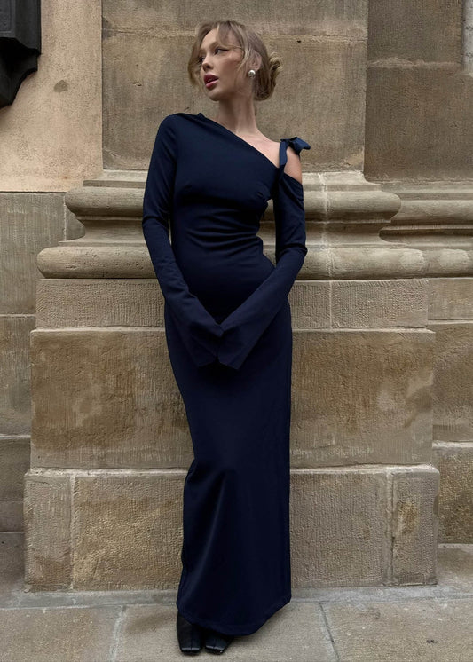 Midnight Poise - One-Shoulder Maxi Dress