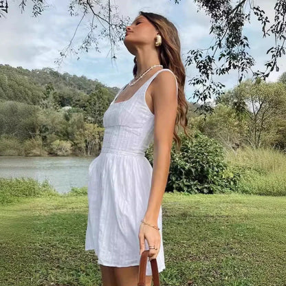 White – Vintage Jacquard Waist-Tightening Dress