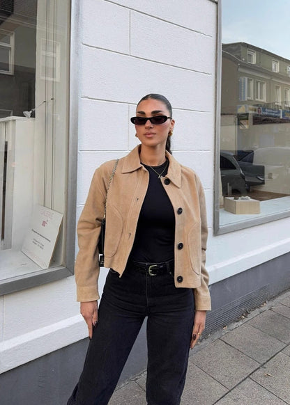 Celine - Cropped Suede Button-Up Jacket