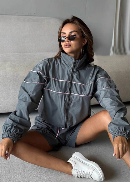 Stormline Windbreaker Set – Oversized Zip Jacket & High-Waist Shorts