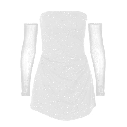 Glitter gloves solid tube mini dress