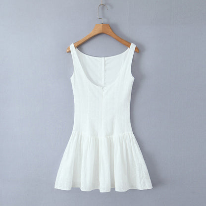 White – Slim-Fit Tank Strap Dress