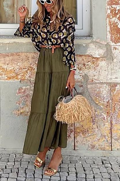 Solid Color Splicing Casual Vacation Maxi Skirt