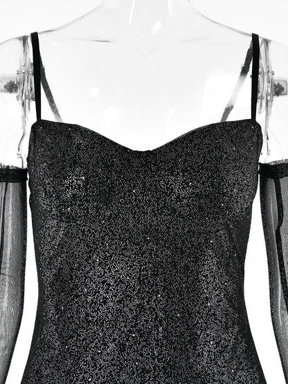 Mesh Silver Strap Tube Top Backless Hip Dress
