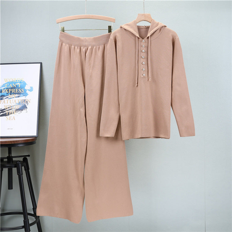 Khaki - Fashion Knitted Sweater Two Piece Set
