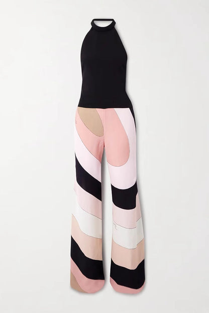 Unique Printed Sexy Backless Casual Wide Leg Jumpsuit