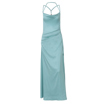 Backless Evening Dress Solid Color Swing Collar Dress