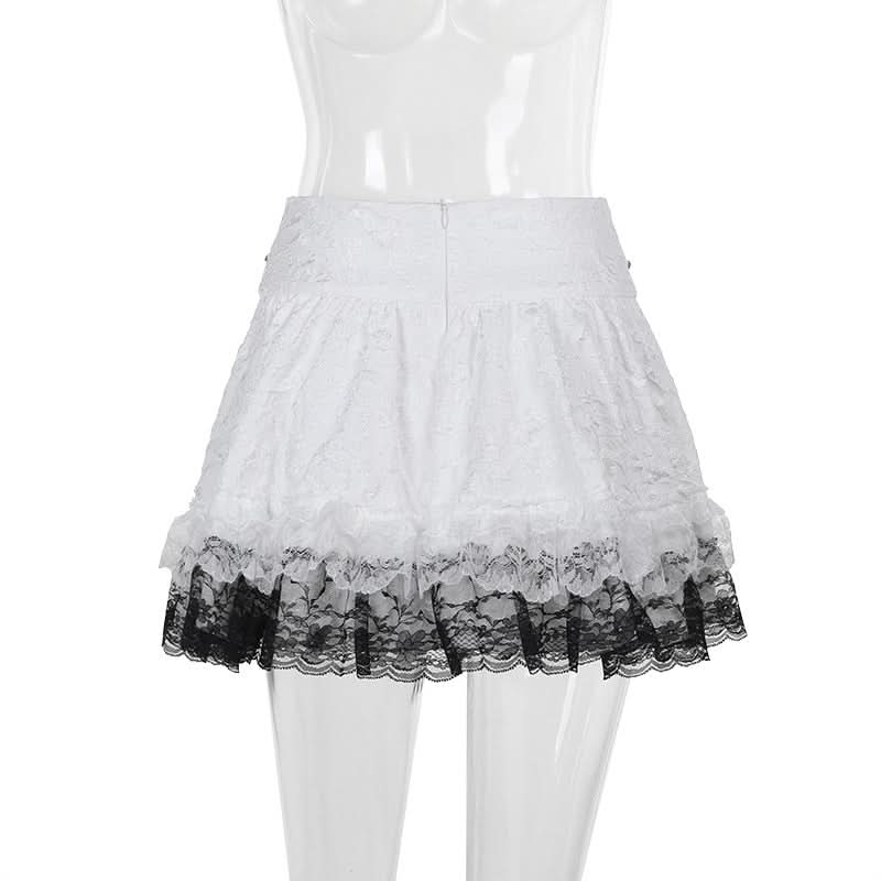 Lace up metal chain lace hem mini skirt