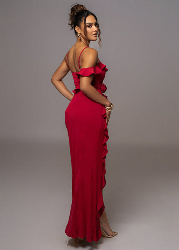 Flamenco Ruffle Maxi Dress – Elegant Off-Shoulder Evening Gown