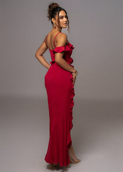 Flamenco Ruffle Maxi Dress – Elegant Off-Shoulder Evening Gown