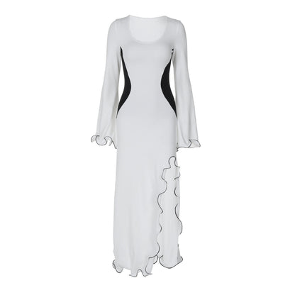 Fall Slim Fit High Waist Stitching Split Long Sleeve